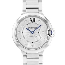 Cartier Ballon Bleu 36mm WE902075 3284 Silver Roman Diamonds Steel Mens Watch
