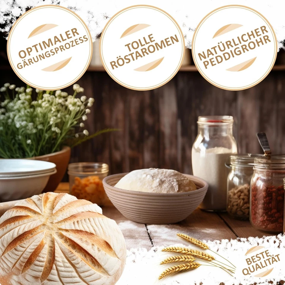 Gärkörbchen rund Set Peddigrohr Rattan Brotkorb Brotformen 25 cm Backformen Neu - Bild 3 von 4