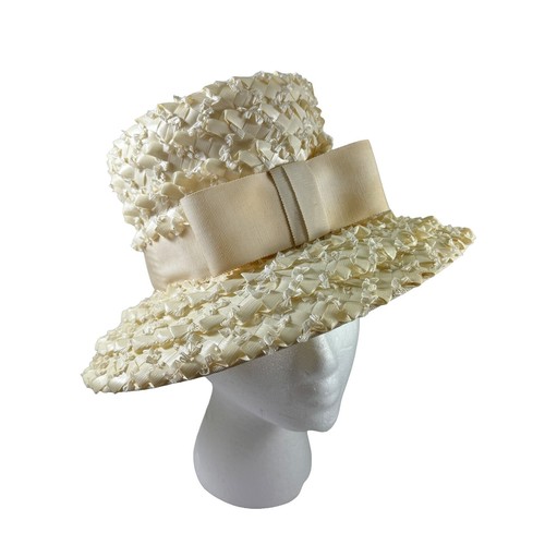 Vintage 40s The Rhodes Hat Navy Blue Straw Cloche Lilac Floral Wreath 50s Vintage 40s The Rhodes Hat Navy Blue Straw Cloche Lilac  main image 2