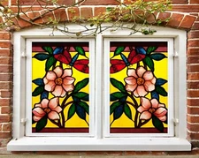 3D Pink Flower A746 Window Film Print Sticker Cling Stained Glass UV Zoe