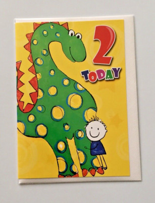 Glückwunschkarte Jungen 2. Geburtstag 2 heute süß Junge & Dinosaurier Motiv - HG44