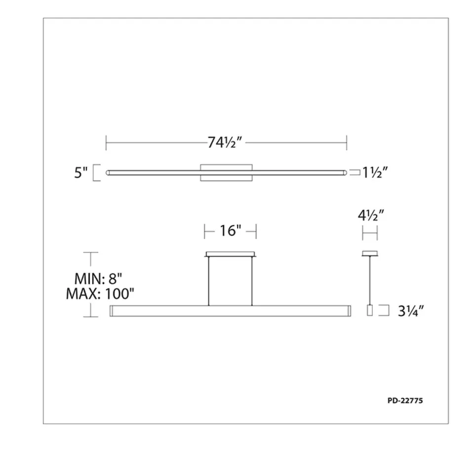 Luz Lineal Moderna WAC Modelo Volo 75"W LED - Negra Foto 3 de 4