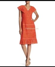 Nanette Lenore Calypso Lace Dress Size 4 Coral Orange Tulip Hem 