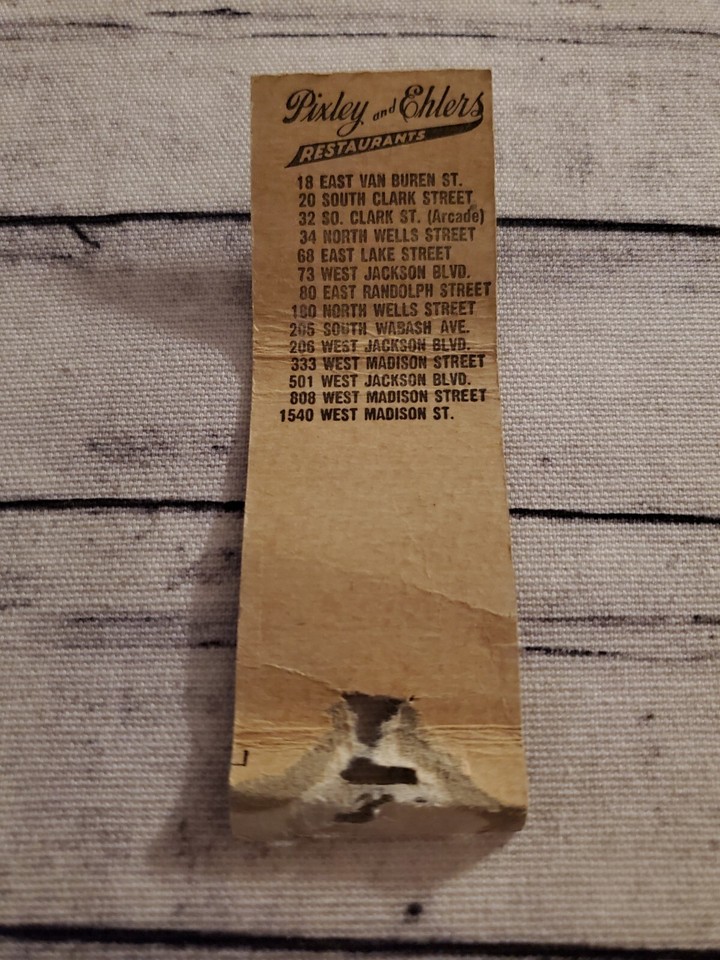 Vintage Matchbook Pixley Ehlers Restaurant Chicago Illinois 60's 9 eBay