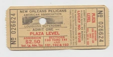 rare 1977 New Orleans Pelicans baseball team full ticket - Superdome