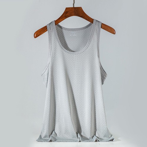Men Tops Mesh Hole Ice Silk Vest Sleeveless T Shirts Quick-Drying Breathable - Picture 13 of 19