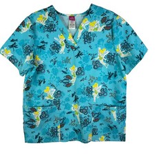 Disney Tinkerbell Women's Teal Blue Scrub Top Size M