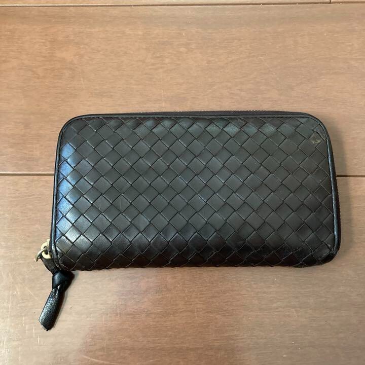 BOTTEGA VENETA Intrecciato Long Wallet Zip Around Black Used | eBay