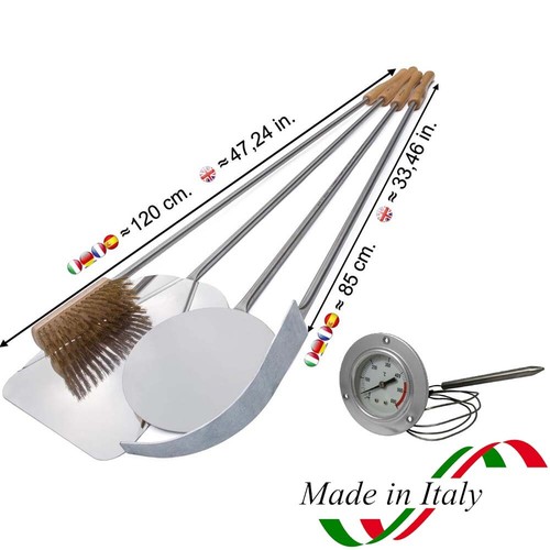 Set di 4 Pale per Pizza per forni profondi cm 70/80 con Termometro inox  0-600° | eBay