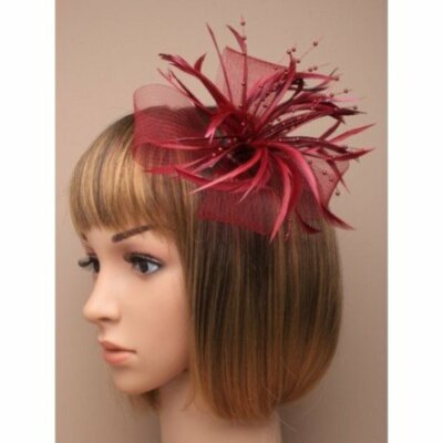Burgundy fascinator with sinamay net 