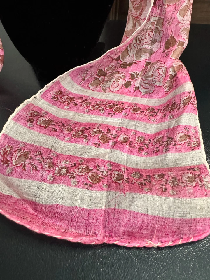 Bufanda vintage rosa floral a rayas transparente ligera 39x6 aspecto retro femenino Foto 2 de 4