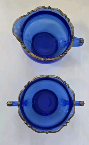 Vintage L.E. Smith Cobalt Blue Mt Pleasant Sugar & Creamer Set Double Shield - Picture 5 of 7