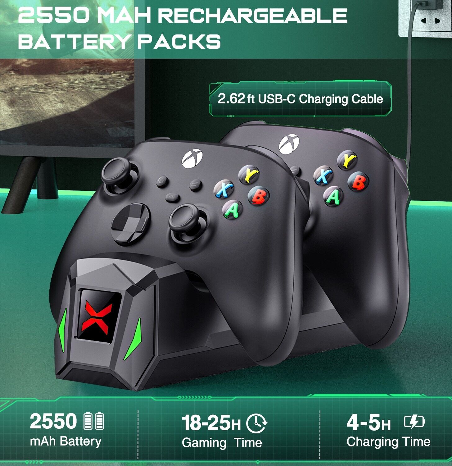 Controller Charging w/Rechargeable Battery Packs for Xbox One/Xbox Series X/S