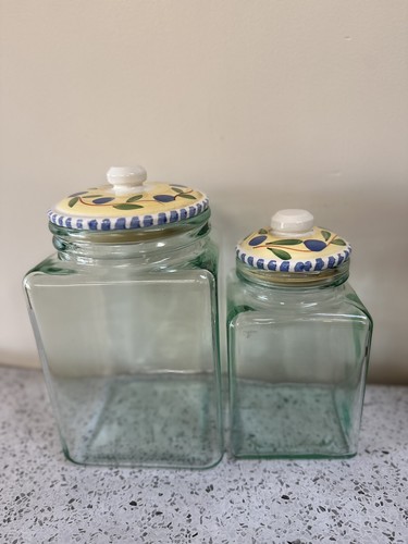Pier 1 Imports Glass Storage Jars With Lid Made in Italy Set Of 2 - Picture 3 of 5