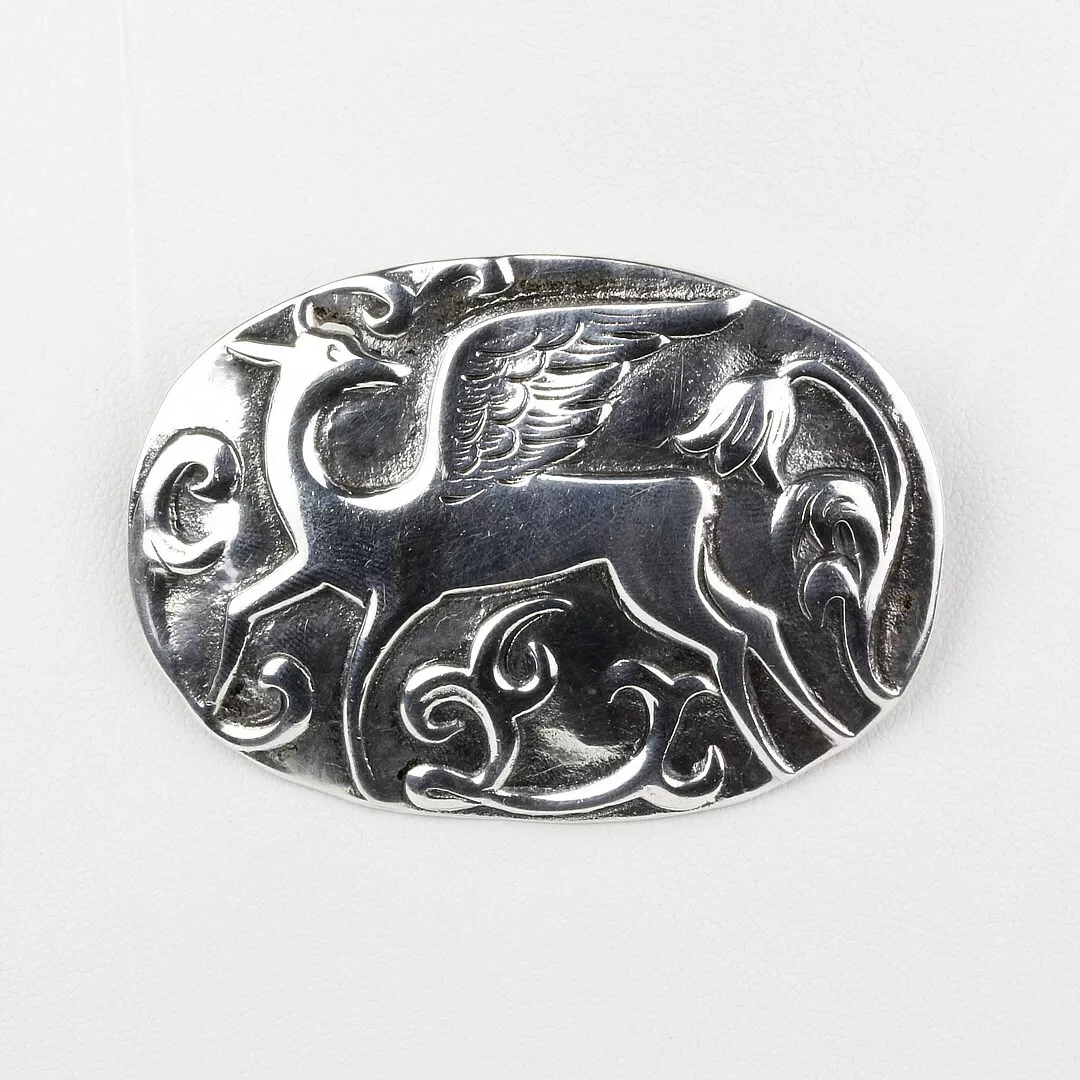 Vintage Sterling Winged Deer Brooch Pin Possibly 1904 Georg Jensen No Hallmark