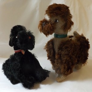 Steiff-Black-Poodle-Snobby-amp-Brown-Poodle-Toys-Vintage-1960
