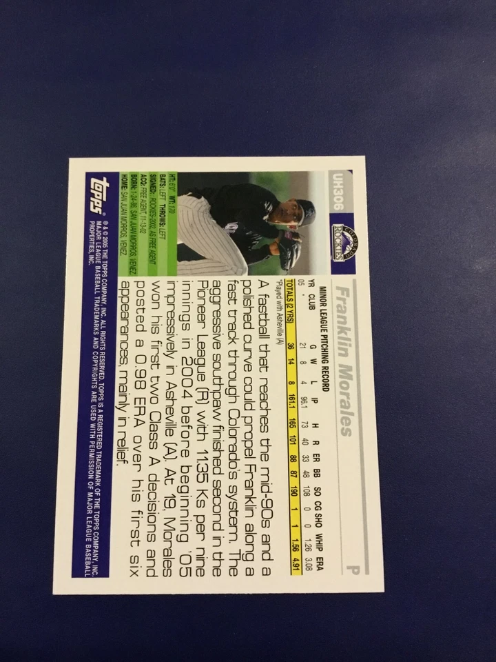 2005 Topps Update # UH306 FRANKLIN MORALES Rookie Colorado Rockies - Image 2 of 2