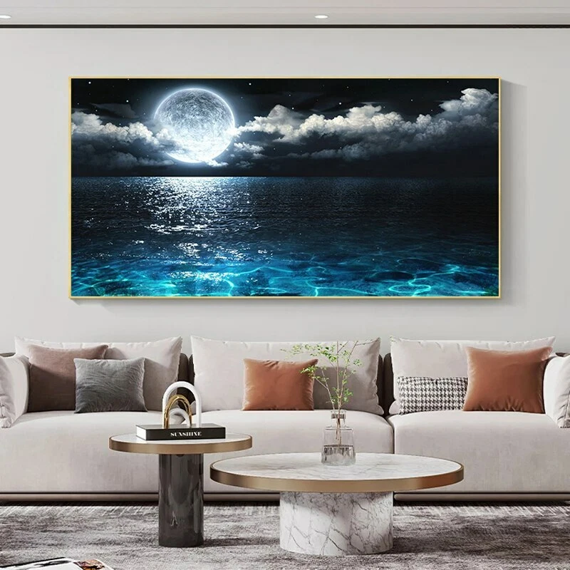 Moon Night Canvas Painting Landscape Posters Prints Art Seaside Scenery Wall Art - Image 2 of 4