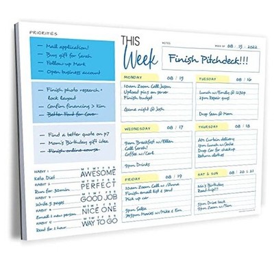 Weekly Planner Pad - Undated Planner - To Do List Notepad - Habit Notepad Blue