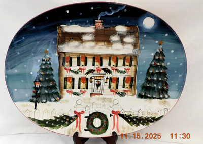 2002 Sakura Merry Little Christmas Platter 18''x14'' David Carter Brown Unused