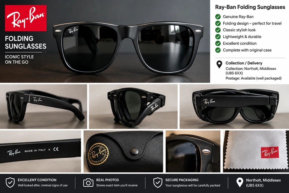 Ray-Ban Wayfarer RB4105 601S 50-22 Folding Sunglasses Matt Black inc OE case/P&P, photo 1 of 4