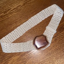 Vintage Macrame Belt With Lacquered Wood Buckle Adjustable 30 inch