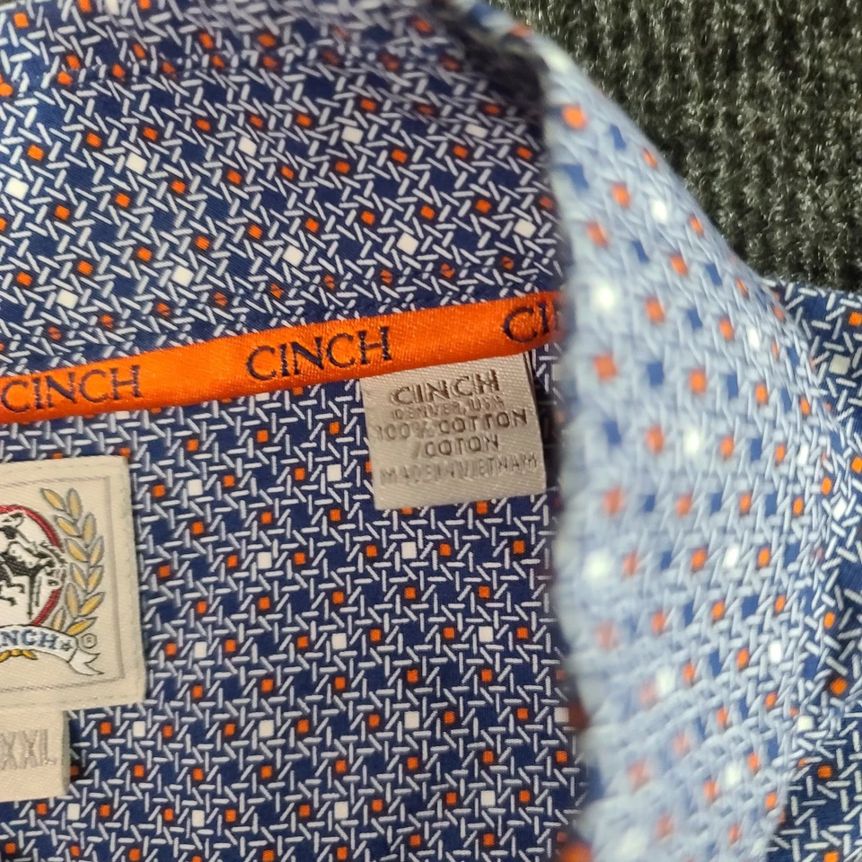 Cinch Men’s Long Sleeve Western Shirt XXL Blue Orange Geometric Button Front - Image 4 of 4