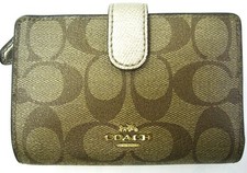 Coach Leather Bi-fold Wallet with L-zip Coin, Brown, Used