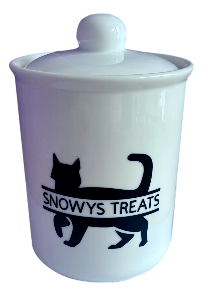 Tarro de golosinas personalizado para perros o gatos tarros de cerámica de China blanco y negro Foto 2 de 4
