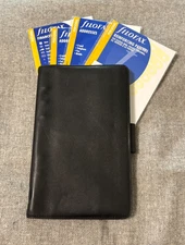 Filofax Black Slimline Executive Deluxe Kid Leather Bifold Cellphone Planner