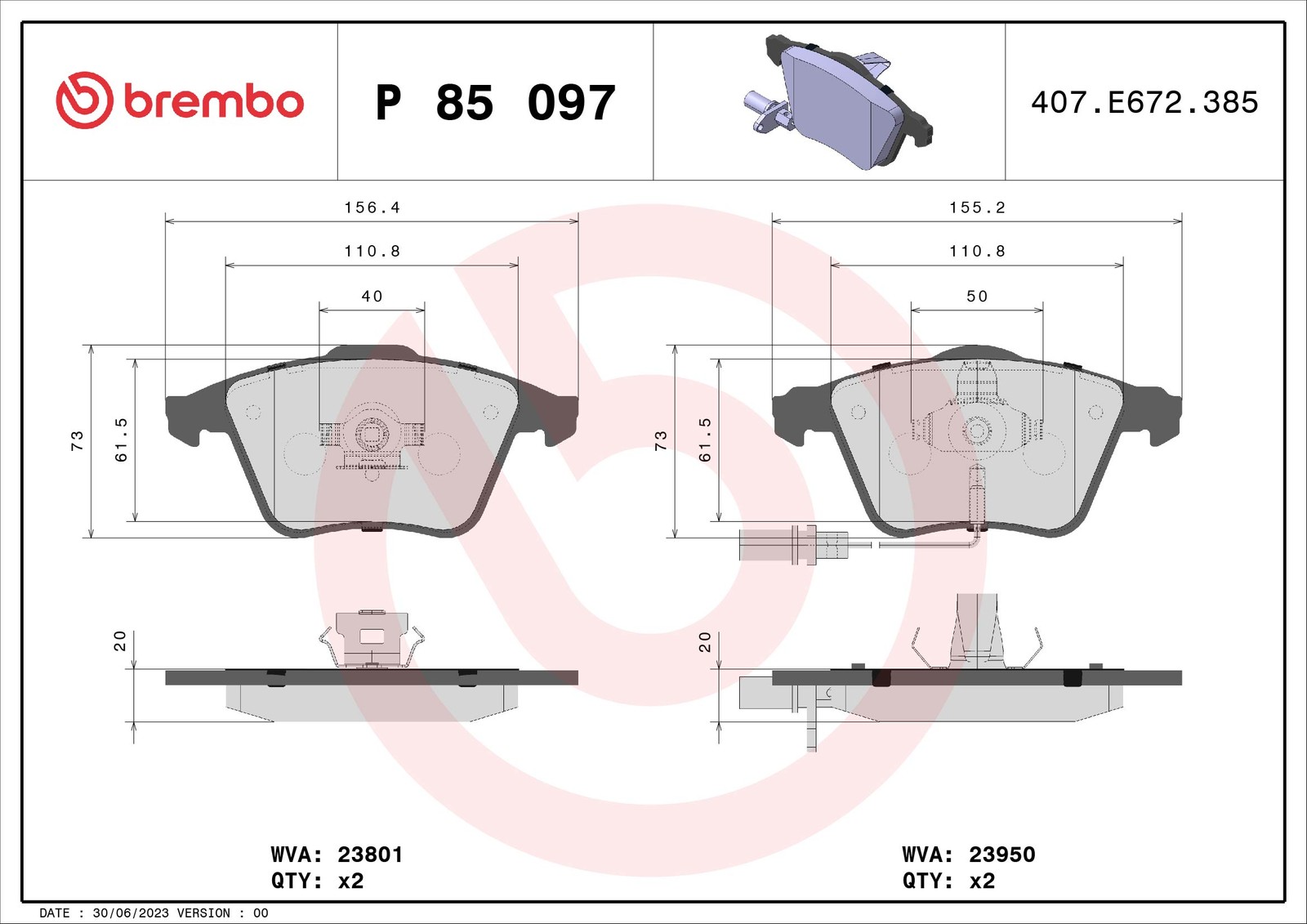 BRAKE PAD SET DISC BRAKE P 85 097 FOR AUDI A4/S4/Convertible A6/S6/Allroad 2.0L - Image 27