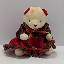 VTG Russ Berrie Teddy Bear Plush Red Plaid Dress Stuffed Animal Item 2951