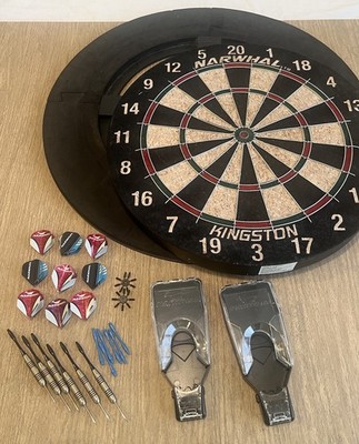 Narwhal Kingston Dart Board w/Wall Protector & 2 Sets of Color Steel Tip Darts