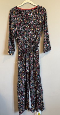 Joules Hadley Bird Floral Maxi Dress Black Colorful Size 2