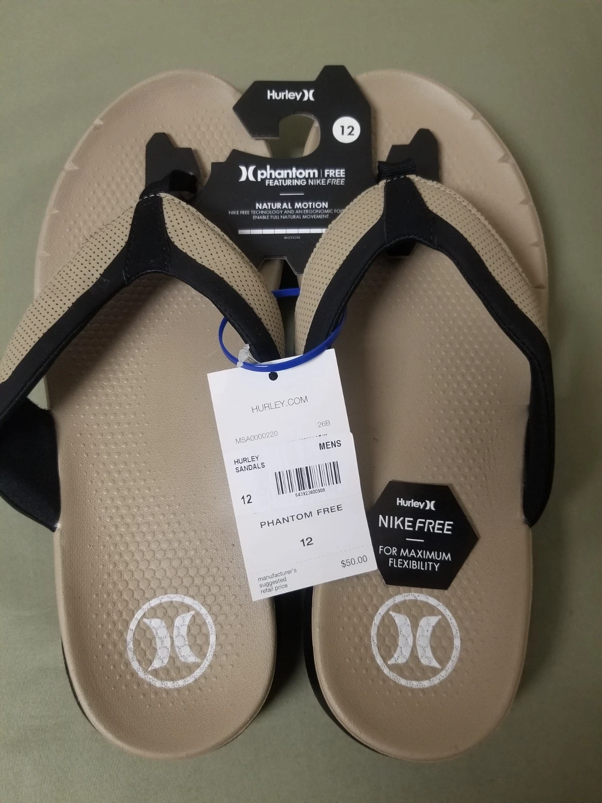 New Hurley Mens Phantom Free Sandals Flip Flops. Retail 50.00