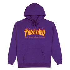Thrasher Magazine Flame Logo Pull Over Hooded Sweatshirt Hoodie Purple