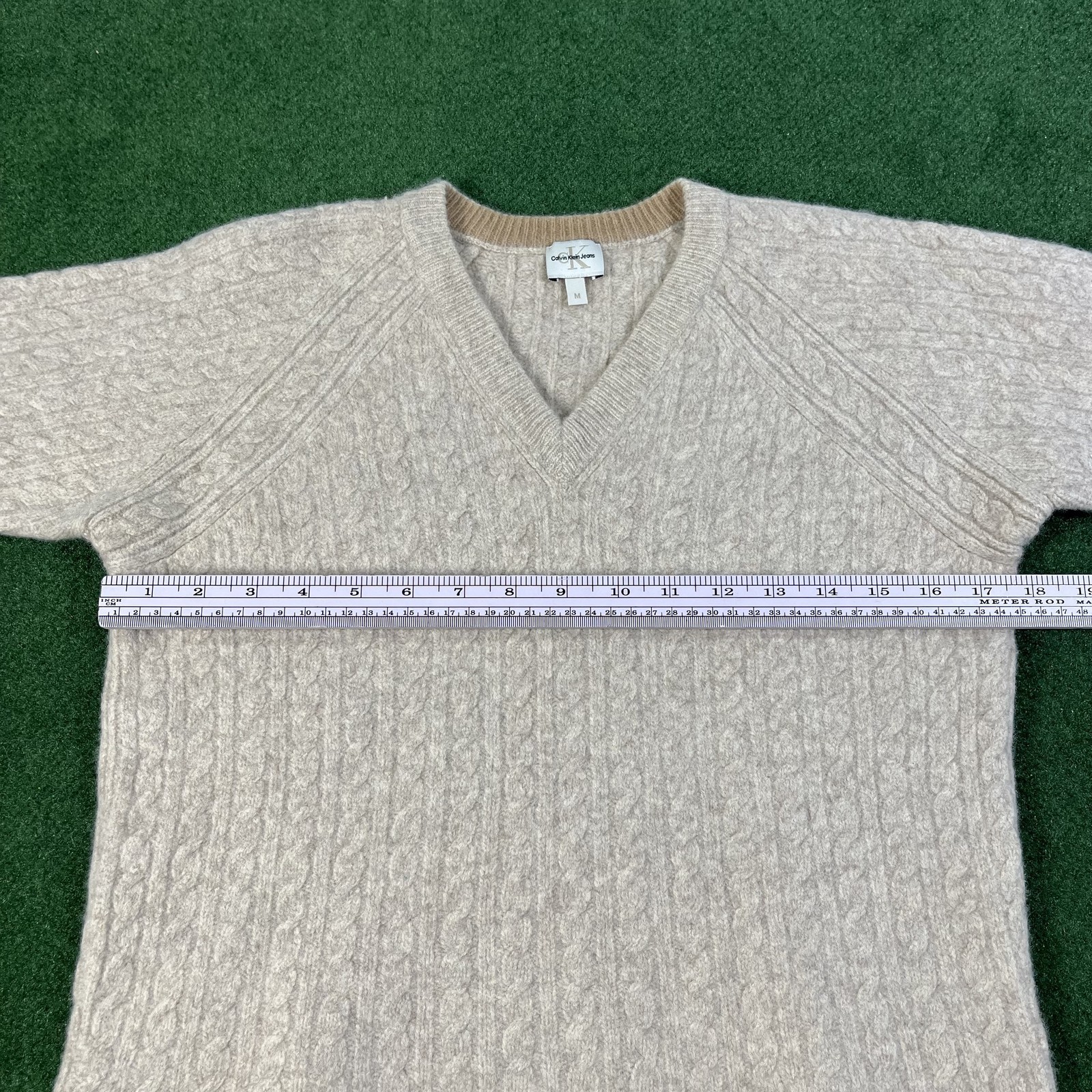 Calvin Klein Jeans Men's Sweater Heather Gray Cable Knit V Neck Size M gu image 5