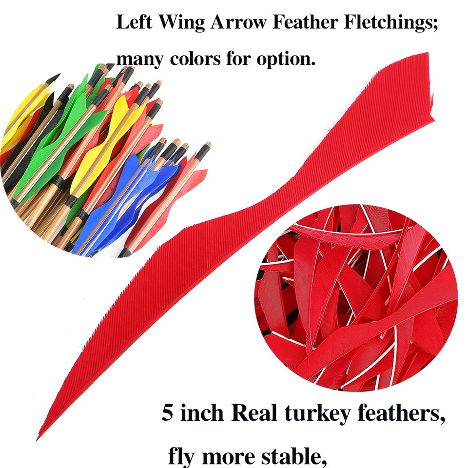 Flechas del ala izquierda de tiro con arco con flechas naturales pluma de pavo flechas de 5" hágalo usted mismo caza Foto 3 de 4