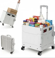 Extra Large Foldable Utility Cart with Lid, Rolling Crate on Wheels（Gray)