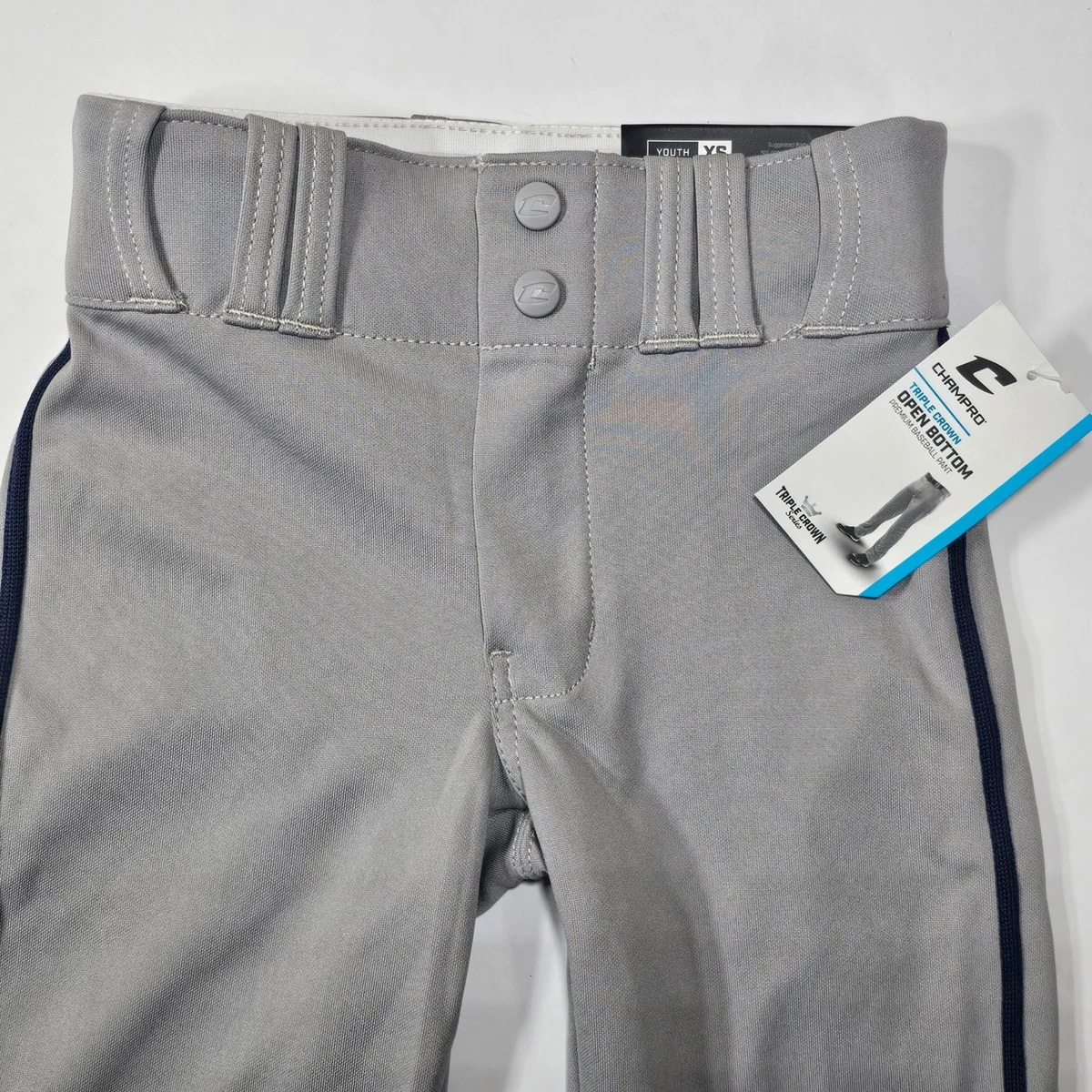 Champro Youth XS Triple Crown Baseball Pants Grey Navy Blue Side Braid NWT