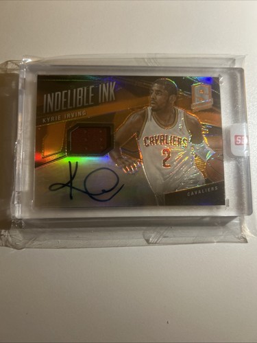 2013-14 SPECTRA KYRIE IRVING INDELIBLE INK GAME USED PATCH / AUTO ORANGE #13/15