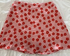 Mini Skirt Pink Floral Satin Sz L Zip Close Lined