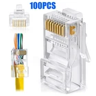 100pcs CAT6 CAT5 RJ45 Pass Through Modular Plug Network Cable Connector End 8P8C