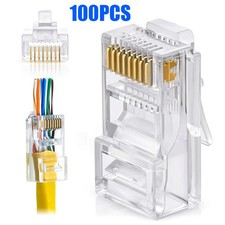 100pcs CAT6 CAT5 RJ45 Pass Through Modular Plug Network Cable Connector End 8P8C