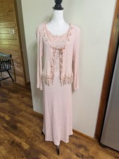 Vtg Avenue K Cottage Fairy Pink Cottage Midi 2 Piece Jacket Dress Womens Sz L-XL