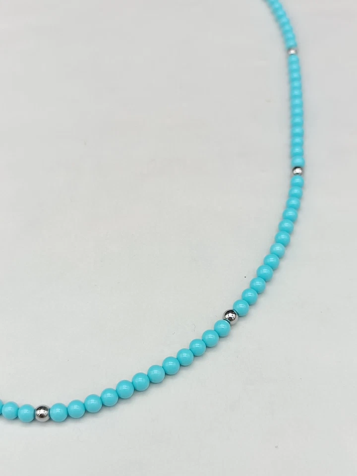 Collana donna girocollo turchese argento 925 placcato oro perline piccole - Immagine 4 di 4