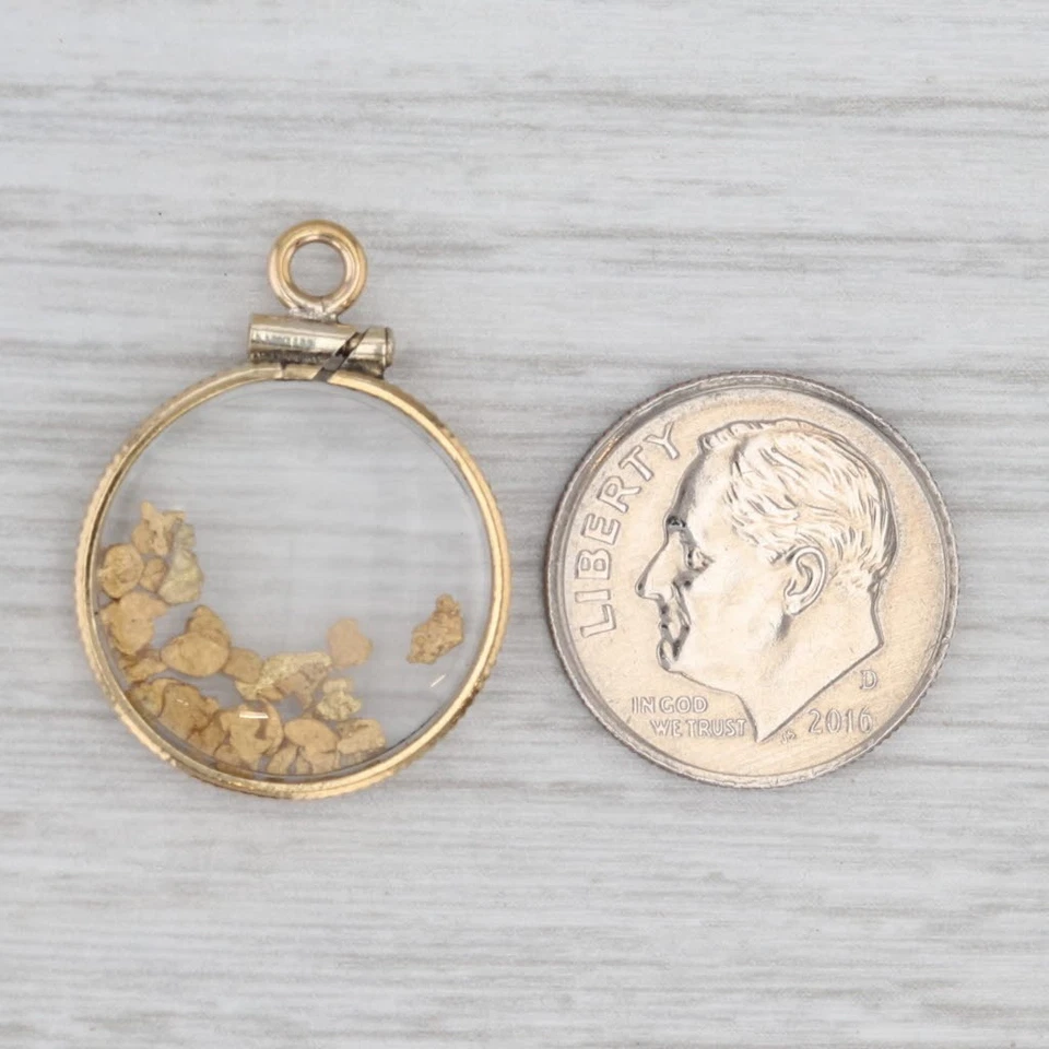 19k Gold Nugget in Glass Pendant Yellow Gold Filled Vintage Charm - Image 4 of 4