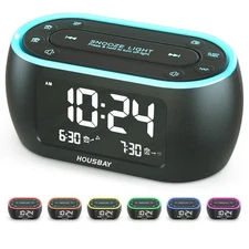 Glow Small Alarm Clock Radio for Bedrooms with 7 Color Night Light, Dual Alar...