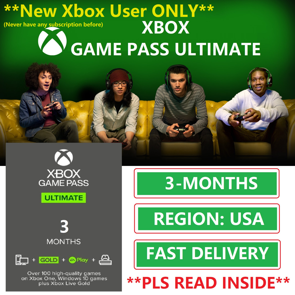 Xbox Game Pass 3 Months Membership CODE USA FOR NEW OR EXISTING