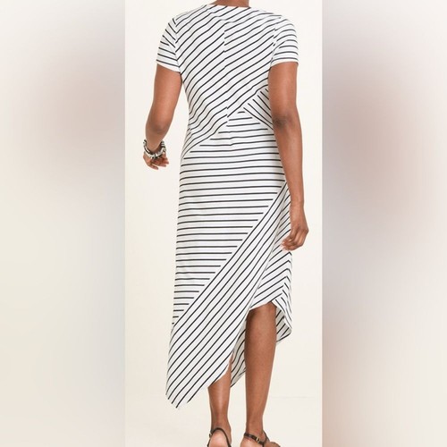 Chicos Maxi Dress Womens Extra Large White Black Striped Asymmetrical-Hem NWT - Picture 2 of 9